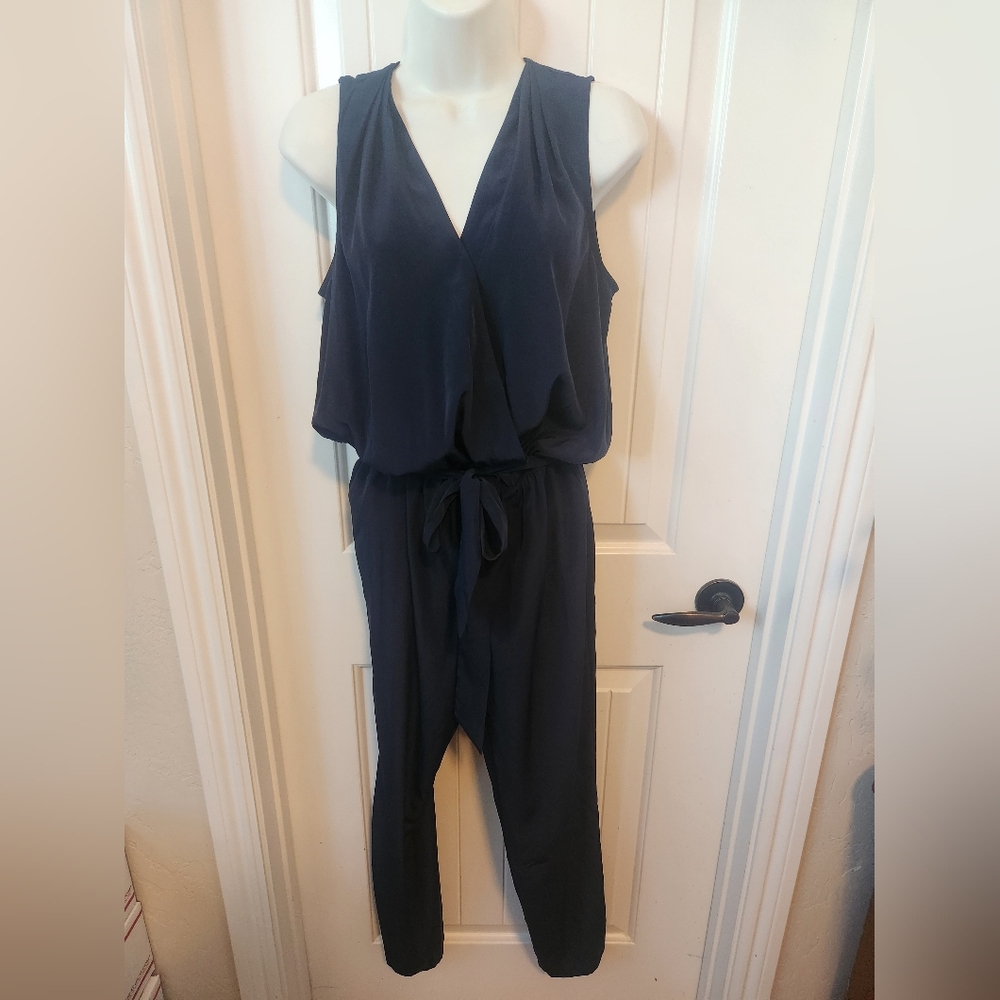 Banana Republic Dark Blue Sleeveless Wrap Front /Suede Like Jumpsuit| Sz 4 | NWT